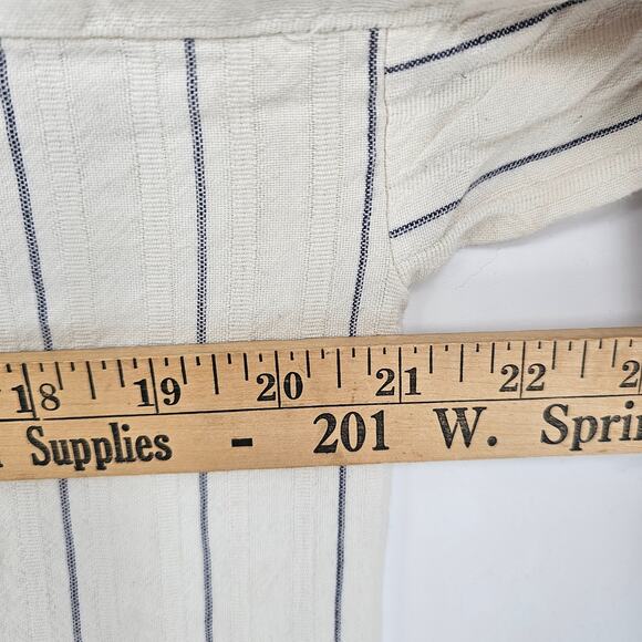 Madewell Cream Striped Tie Short Sleeve Woven Cotton Coastal Beach Boho Dress M - Picture 8 of 9